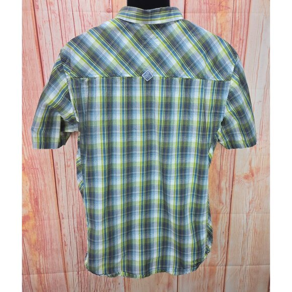 PrAna Mens Short Sleeve Button-Up Shirt Large Plaid Green & Blue Organic Cotton - Picture 2 of 8